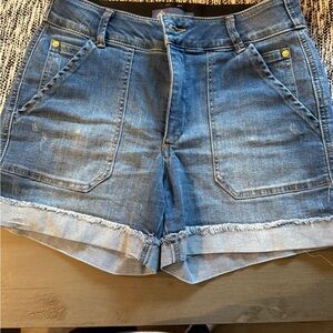 Democracy Blue Jean Shorts with Frayed Hem